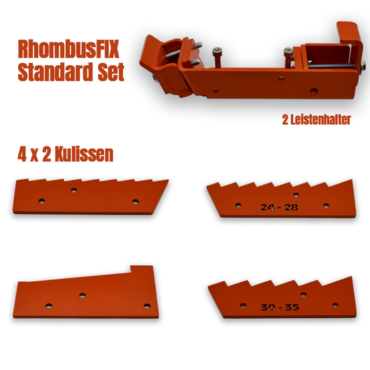 RhombusFIX Standard Set von Holz Hesener zum schneiden von Rhombusleisten aus besaeumten und unbesaeumten brettern mit unterschiedlichen Brettstaerken und Traufen-/Keilbohlen auf dem Bandsaegewerk